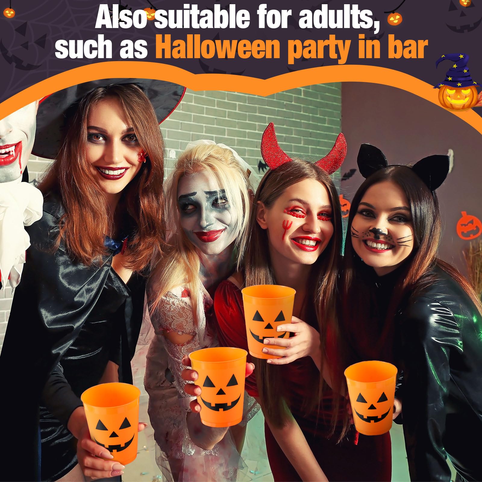 Roshtia Halloween-Plastikbecher, 237 ml, Jack O Lantern Kürbis, 100 Stück