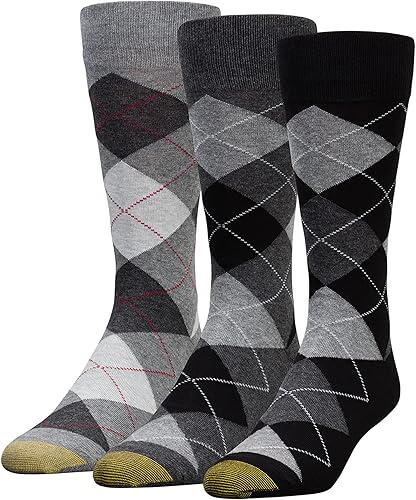 GOLDTOE Calcetines Carlyle Argyle Crew para hombre, paquete de 3