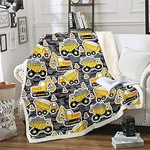 Erosebridal Excavator Flannel Blanket Equipment Truck Sherpa Blanket Children Cartoon Construction Tractor Fuzzy Blanket for Kids Boys Yellow Vehicle Plush Blanket for Sofa Chair Office Throw 50" X60