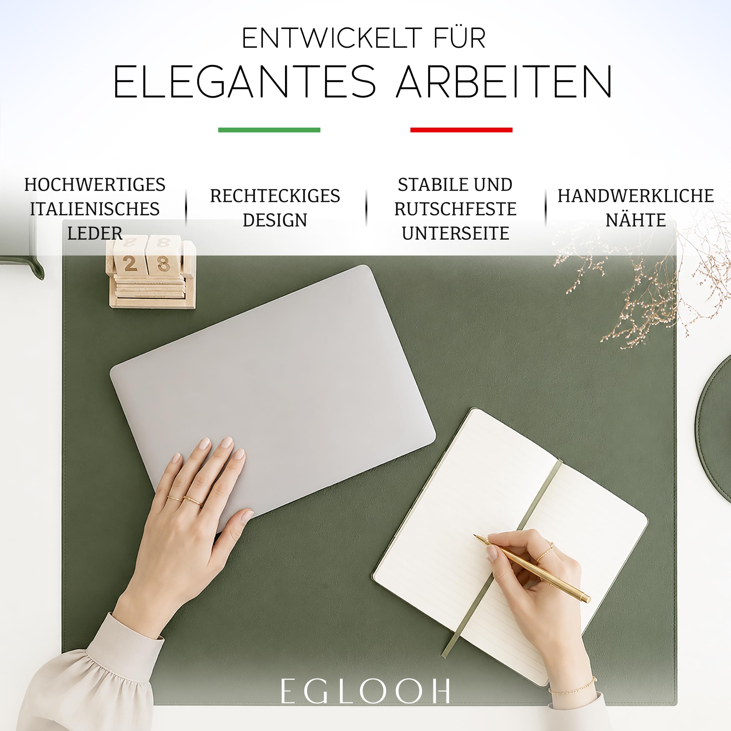 Eglooh - Palladio - Schreibtischunterlage Echtleder Mit quadratischen Ecken - Schreibunterlage Groß & Rutschfest - Home Office Zubehör Made in Italy