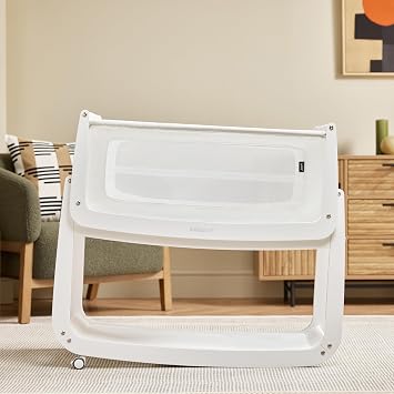 SnuzPod 5 Bedside Crib - Newborn Next to Me Crib with Zip Down Breathable Windows, Lift-Off Bassinet, Portable & Rocking Stand, 3-in-1 Baby Bed with Wheels & Mattress, White