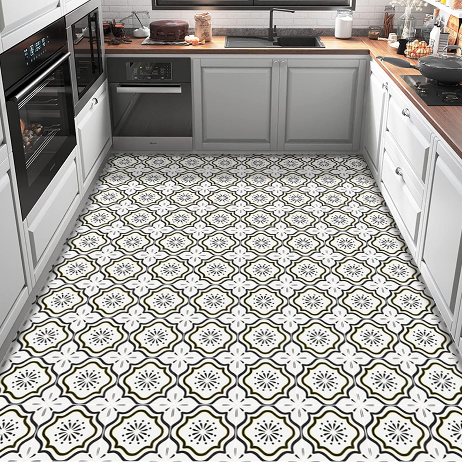 Elffloor Peel and Stick Floor Tiles Vinyl Flooring Self Adhesive Floor Tile for Bathroom Kitchen Living Room Yellow 20X20cm 70pcs Waterproof PVC Easy to Use