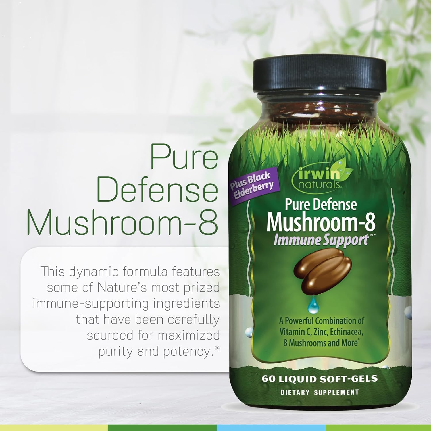 Irwin Naturals Pure Defense Mushroom-8 Immune Support – 60 Liquid Soft-Gels – Full-Spectrum Mushroom Formula