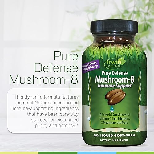 Miniatura 5 de Irwin Naturals Pure Defense Mushroom-8 - 60 cápsulas blandas - Potente suplemento de apoyo inmunológico con 8 extractos de hongos, vitamina C y D3,