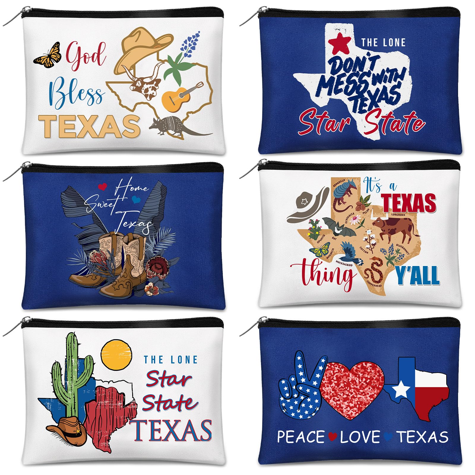 Reginary6 Pcs Texas Cosmetic Bag Souvenir Gifts California Makeup Bag Florida Souvenir Gifts Zipper Pouch for Women Traveler Party Favors