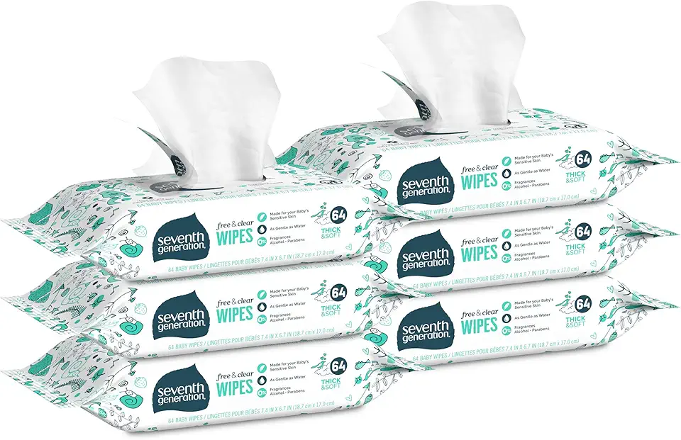 Seventh Generation Baby Wipes, Free &amp; Clear Refill with Tape Seal, 384 count