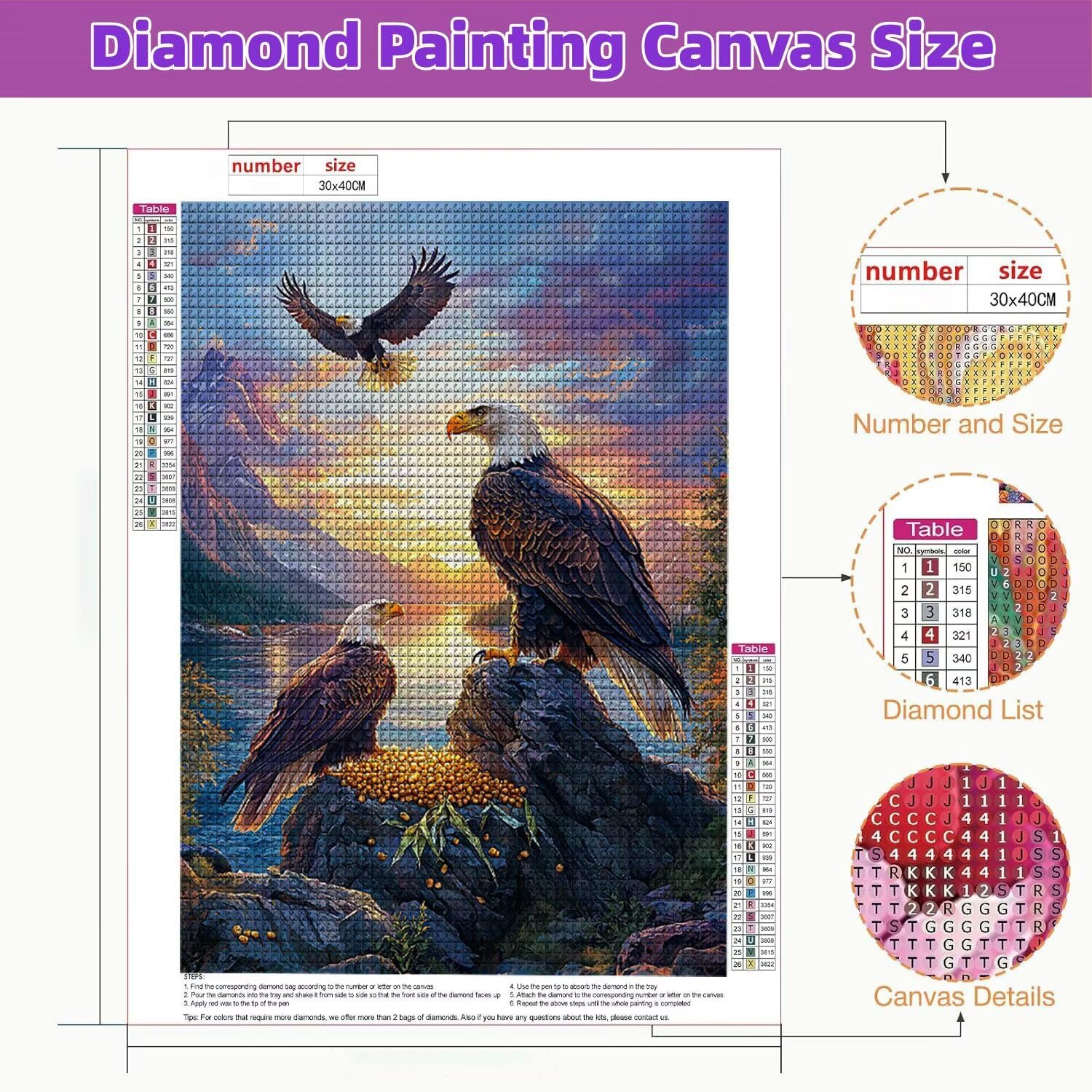 Glslmznq 5D Diamond Painting Kit Completo Vista dell' aquila 90x120cm S-496 | Diamond Painting, Pittura Diamante per Adulti e Bambini, Kit DIY Punto Croce per Decorazione Murale la casa - Regalo