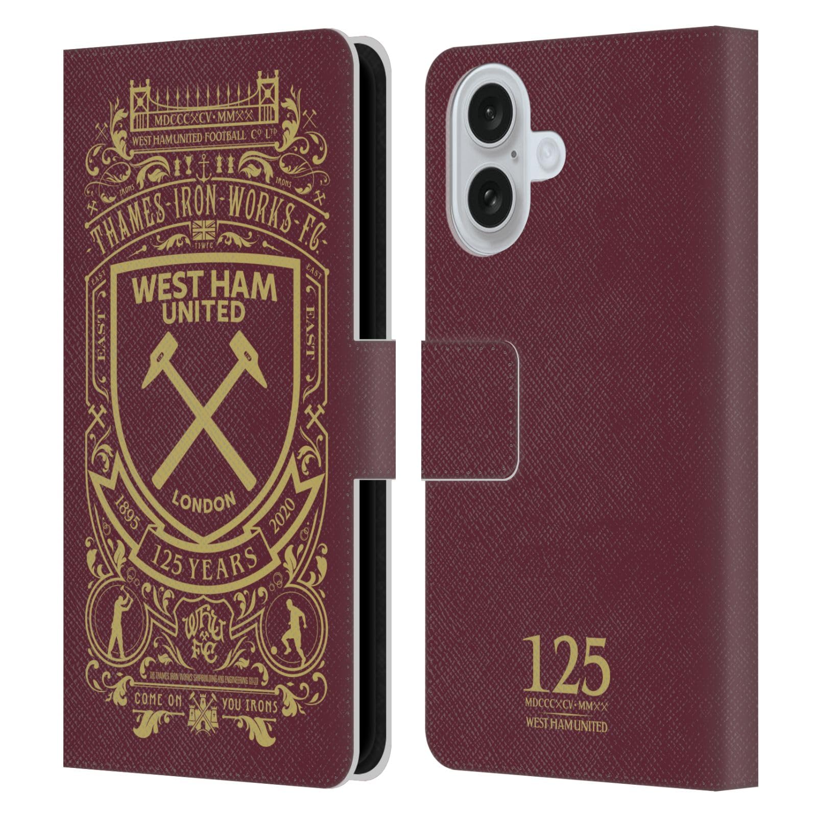 Head Case Designs Officially Licensed West Ham United FC Thames Iron Works FC 125 Year Anniversary Leather Wallet Case Compatible With Apple iPhone 16 — image 1