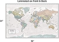 Vista 2 de Laminated World Odyssey Map Poster Executive Style Map Includes The Most Legible Location Labels 36” x 24” Shipped Rolled in a Tube, Not