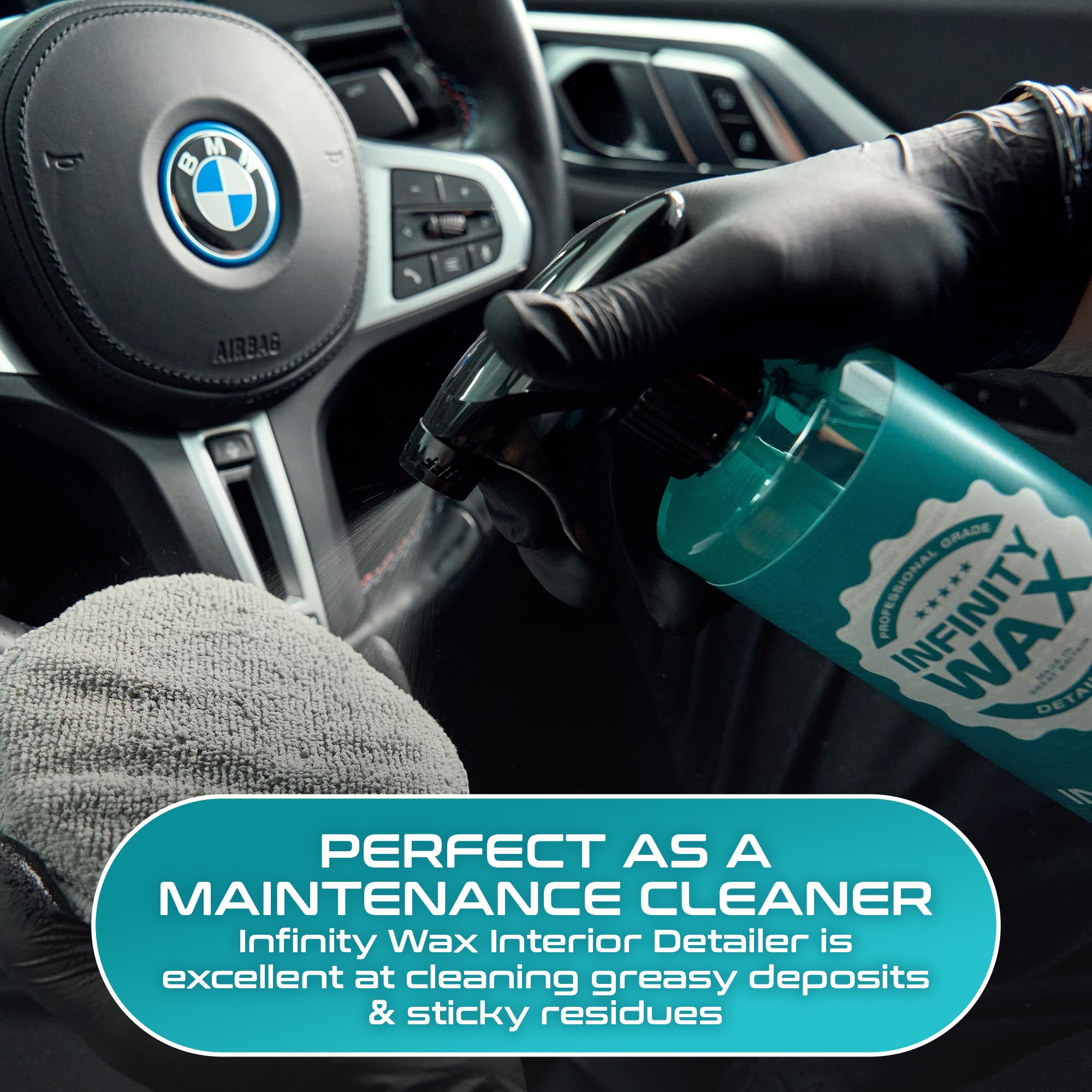 Infinity Wax Interior Detailer 5L – antistatischer Reiniger für Leder, Alcantara, Kunststoff & Bildschirme. Mattes Finish, Zitronen-Limetten-Duft, einfaches Spray für Auto-Innenräume.
