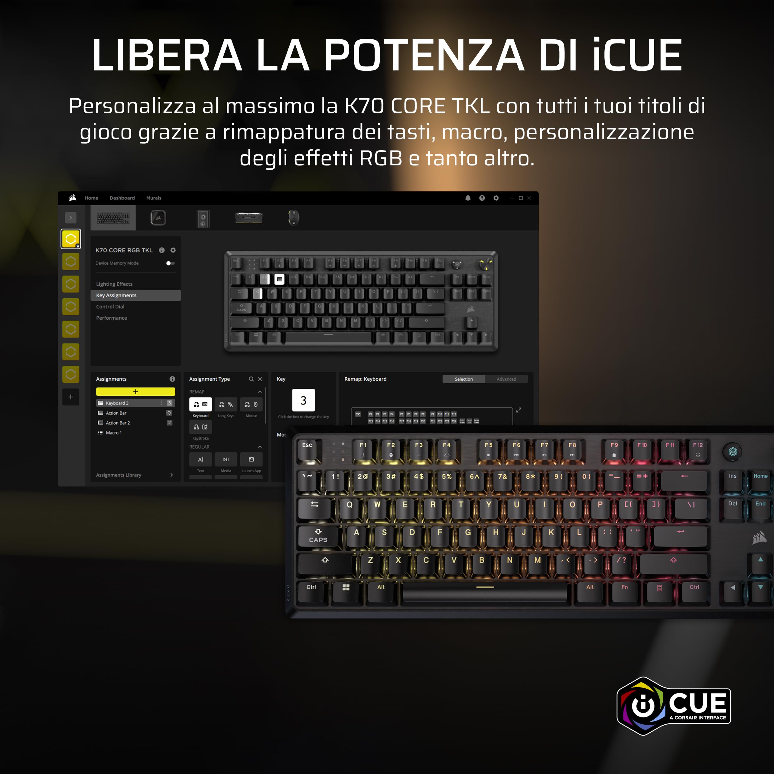 Corsair K70 CORE TKL RGB Tastiera da Gioco Meccanica Tenkeyless Nero