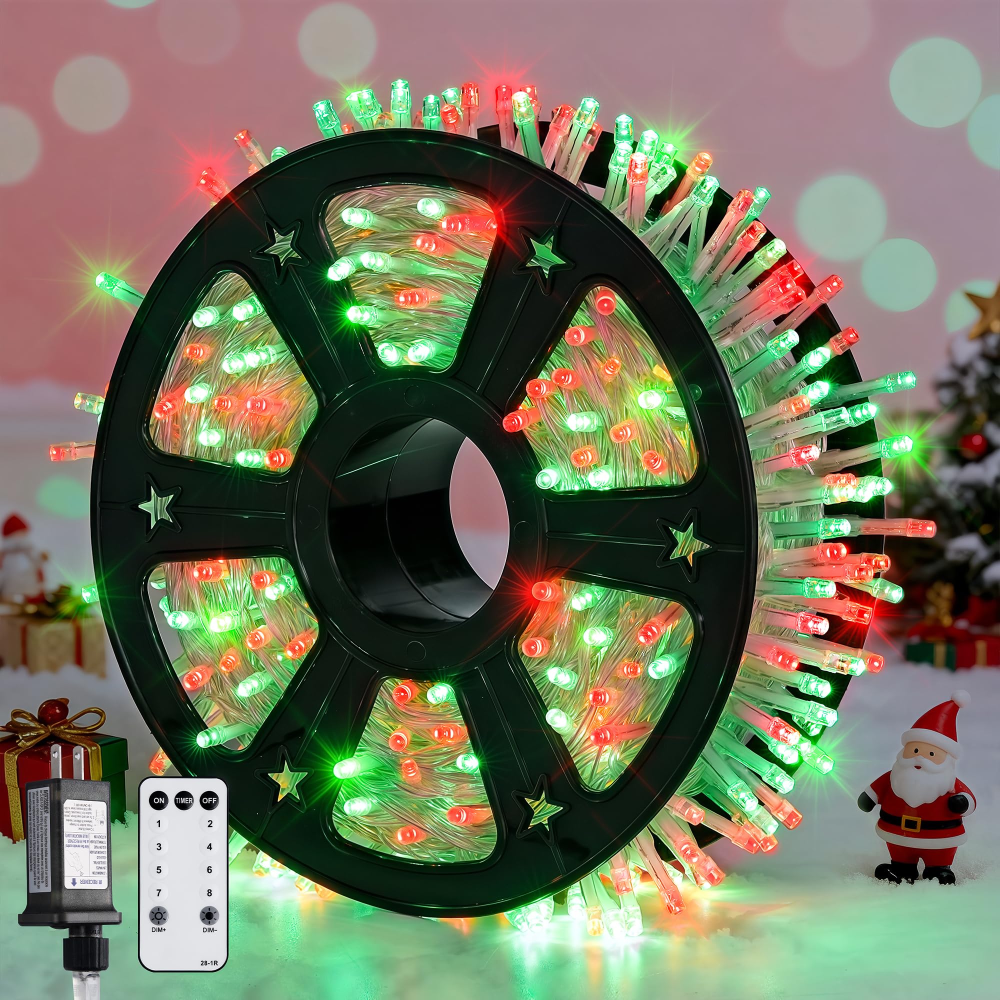 JMEXSUSS 600 LED Christmas String Lights Outdoor, Red and Green Lights Clear Wire, Christmas Twinkle String Lights Plug in for Tree Xmas Decorations