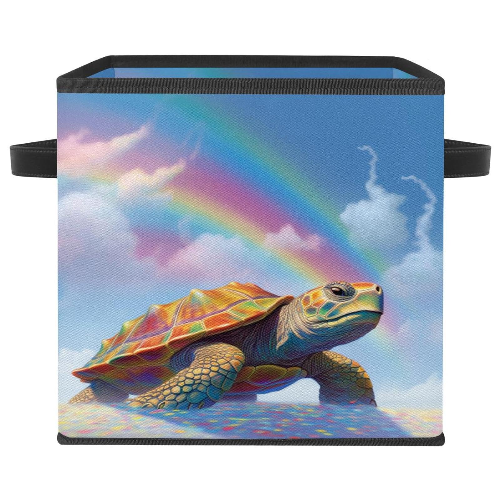 Boîte de rangement tortue en tissu Oxford grand cube pliable de 27.9 cm avec doubles poignées