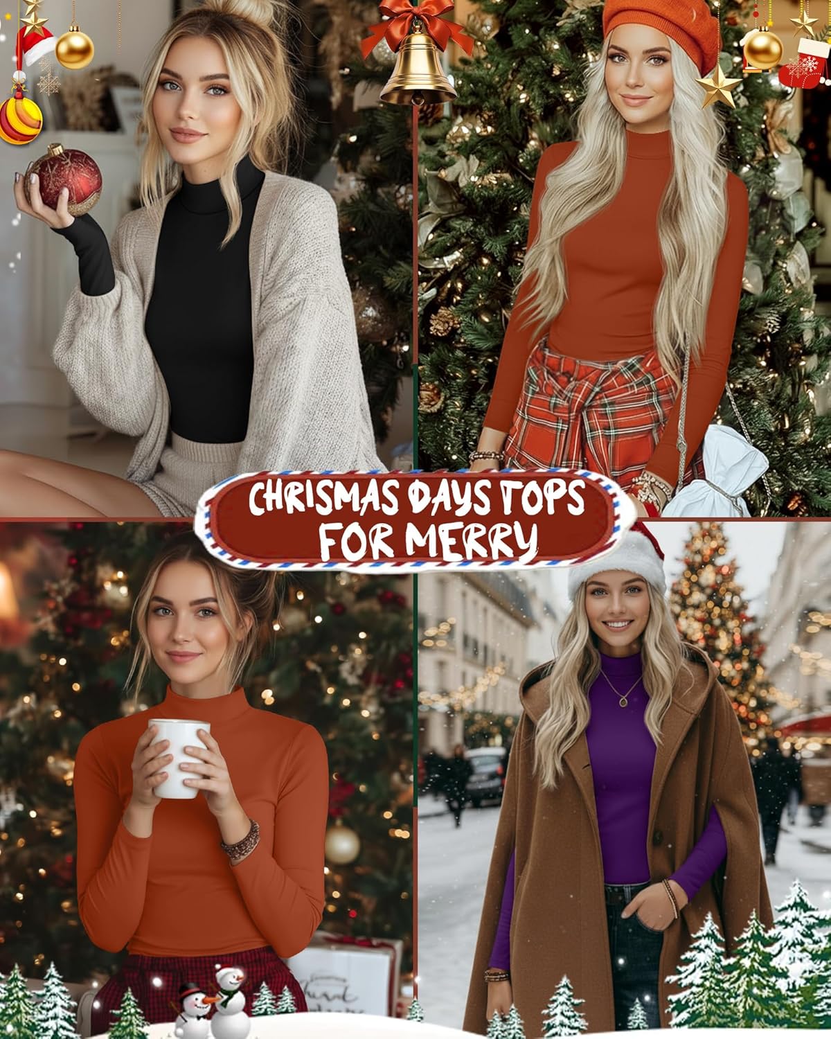 Ficerd 3 Pack Women's Mock Turtleneck Shirts, Long Sleeve Mock Neck Pullover Tops Slim Fitted Stretch Undershirt Tee Blouse - Image 5