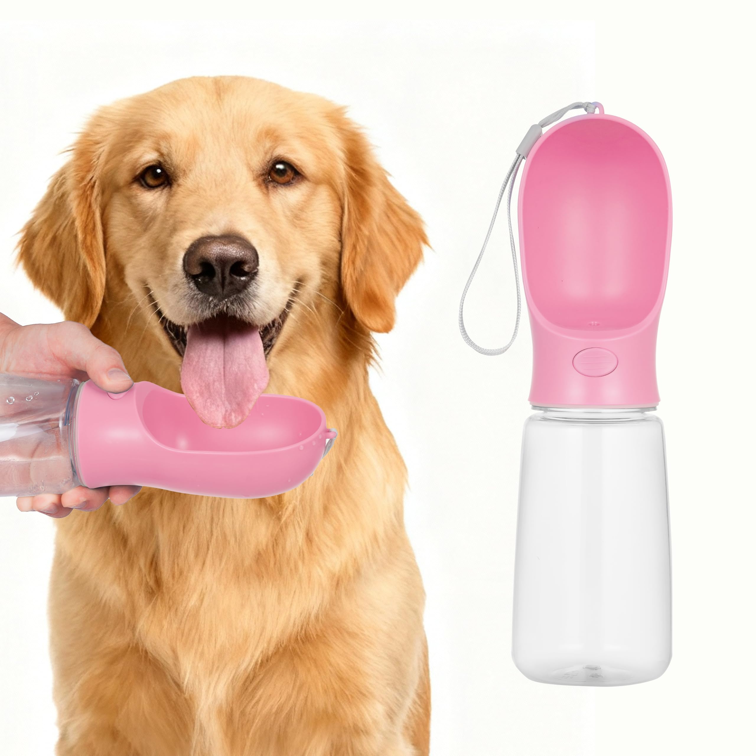 BARGAIN FACTORY Dog Water Bottle, Lightweight, Leak Proof Portable 550 ML Water Dispenser with Drinking Feeder for Pets Outdoor Walking, Hiking, Travel, Food Grade Plastic For Pets (Pink)