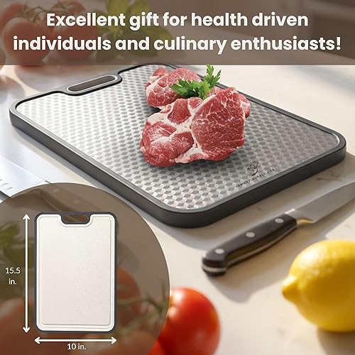 Miniatura 7 de Tabla de cortar de titanio  Malla de reducción de arañazos  Titanio puro de doble cara y paja de trigo  Antideslizante  Ranura de jugo  Resistente a