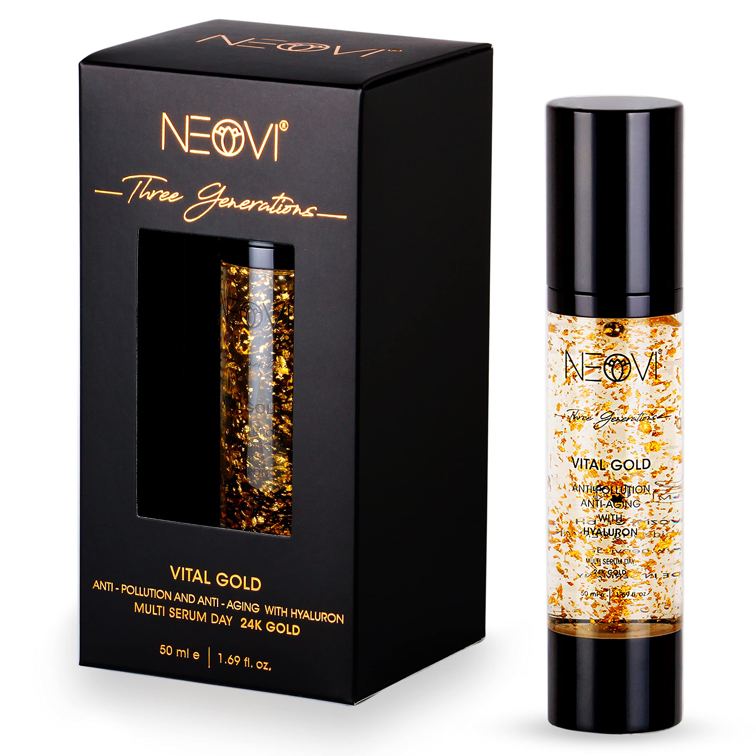 VITAL GOLD 50ml | Hyaluronsäure Serum mit 24K Gold | HYALURON Anti Aging & Anti Falten | Vitamin A, B, C | Feuchtigkeitscreme | Derma Test sehr Gut