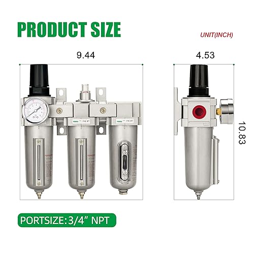 Miniatura 3 de Sistema de secado de aire de 3 etapas de grado industrial filtro de partículas, filtro coalescente, secadora desecante y regulador de aire, cuenco