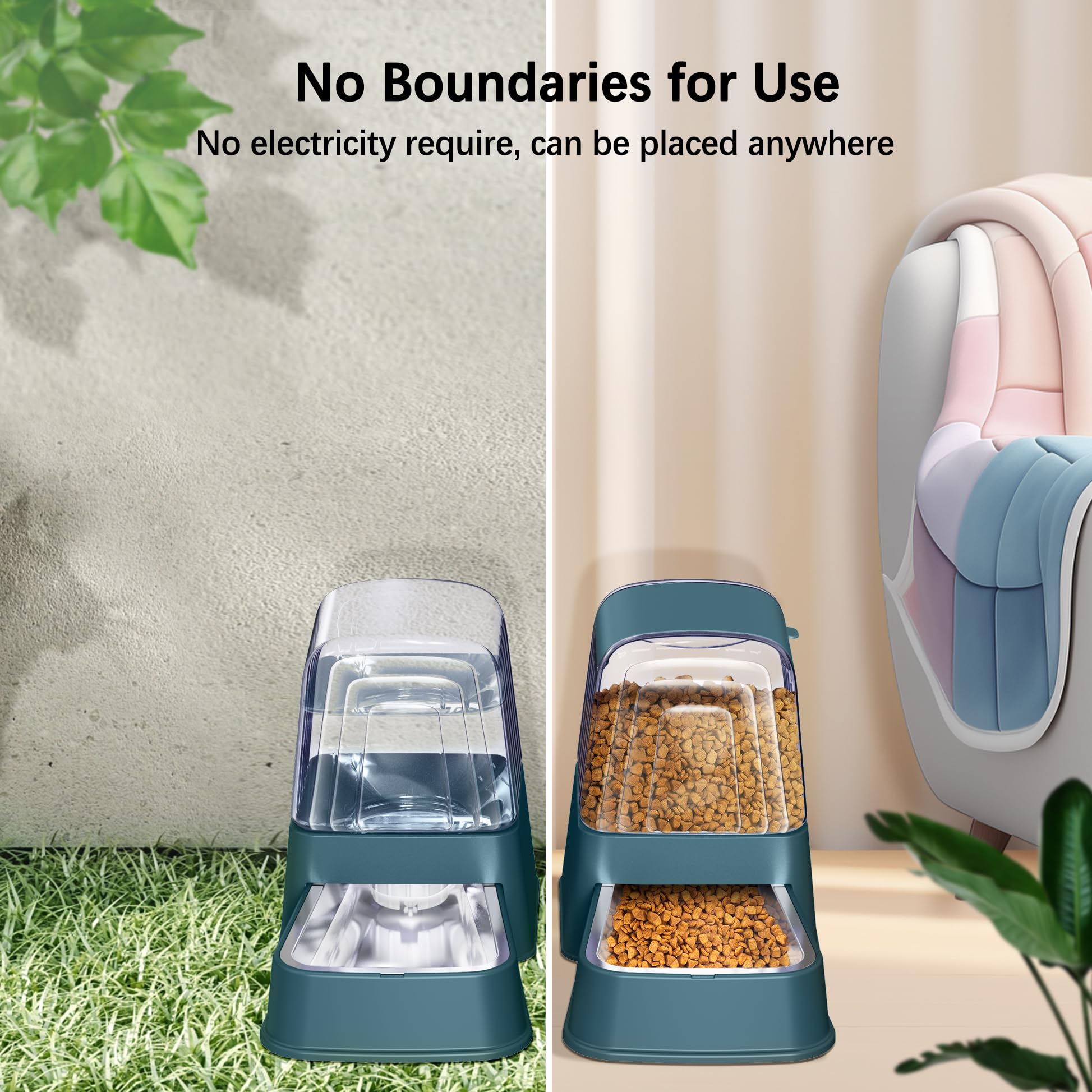 Hipidog Automatic Dog and Cat Food Feeder and Water Dispenser Set with Stainless Steel Bowls,Gravity Pet Food and Water Feeders,100% BPA-Free,Large Capacity for Cats Dogs Pets