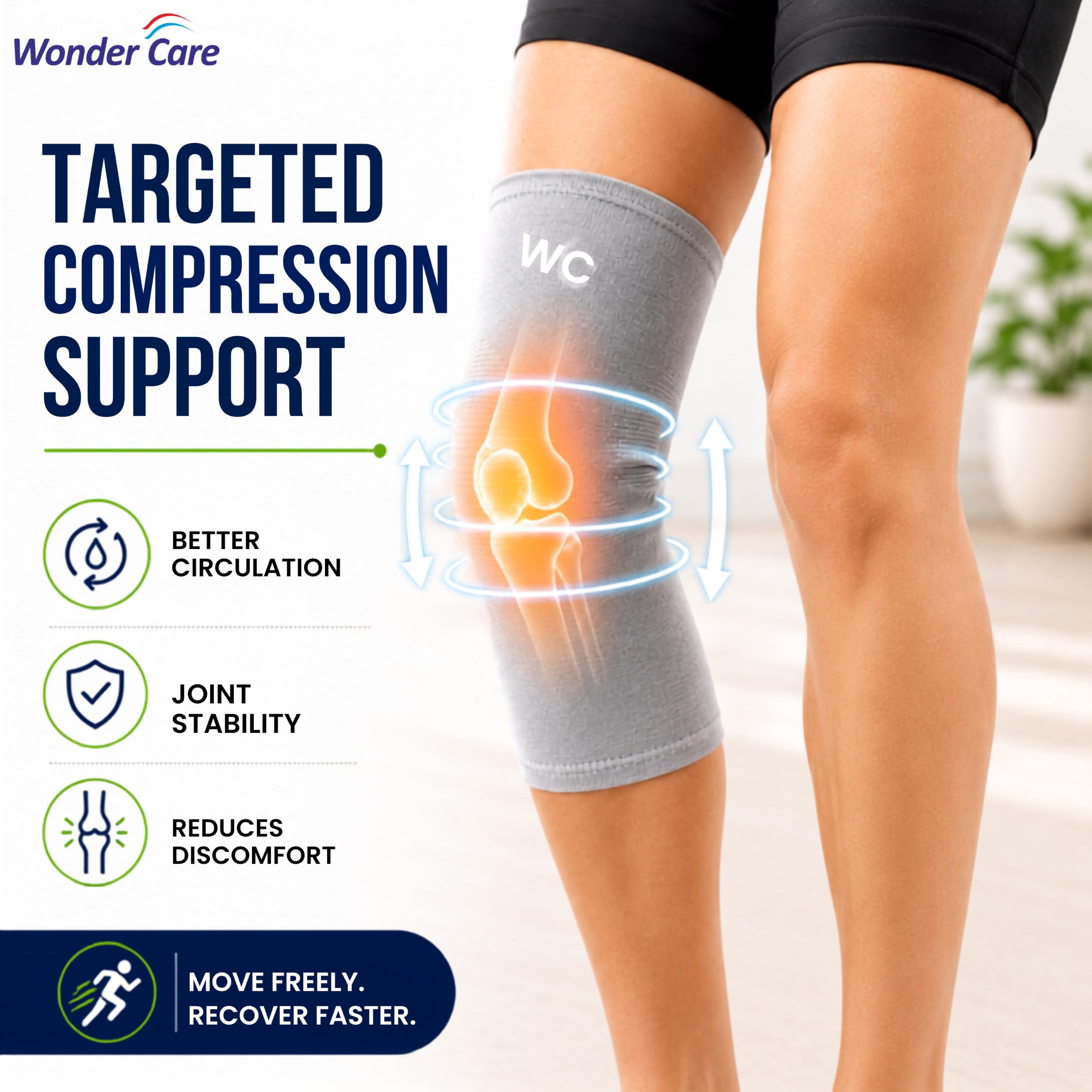Wonder Care Kniebandage Bambus – Knieorthese für Damen & Herren – Kniebandage bei Arthrose, Meniskus & Sport – Kompressionsbandage Knie mit Stabilisierung – Knee Support für Fitness(6XL)
