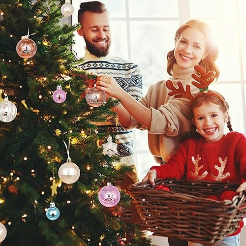 Vista 3 de Esferas decorativas de Navidad, 44 bolas colgantes de 2.361.18 pulgadas, 9 estilos, ciervos, copos de nieve, bolas de Navidad, adornos de estrella