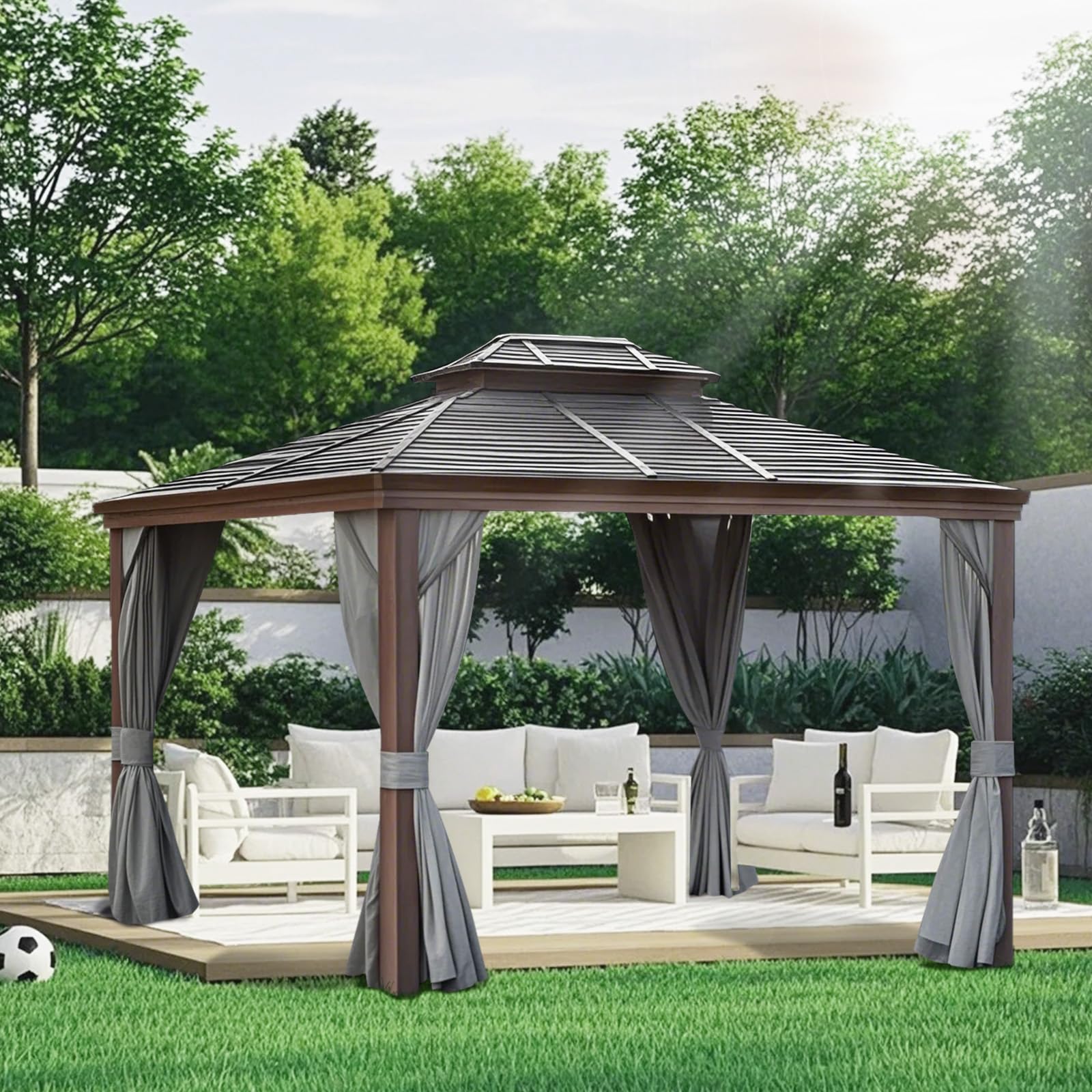homegroove Pavillon-Vorhänge, wasserdicht, 3 x 3,6 m, Sichtschutzvorhänge, 4 Paneele, Pavillon-Ersatzvorhang mit Reißverschluss für Garten, Terrasse, Hof (nur Vorhänge) (Grau)