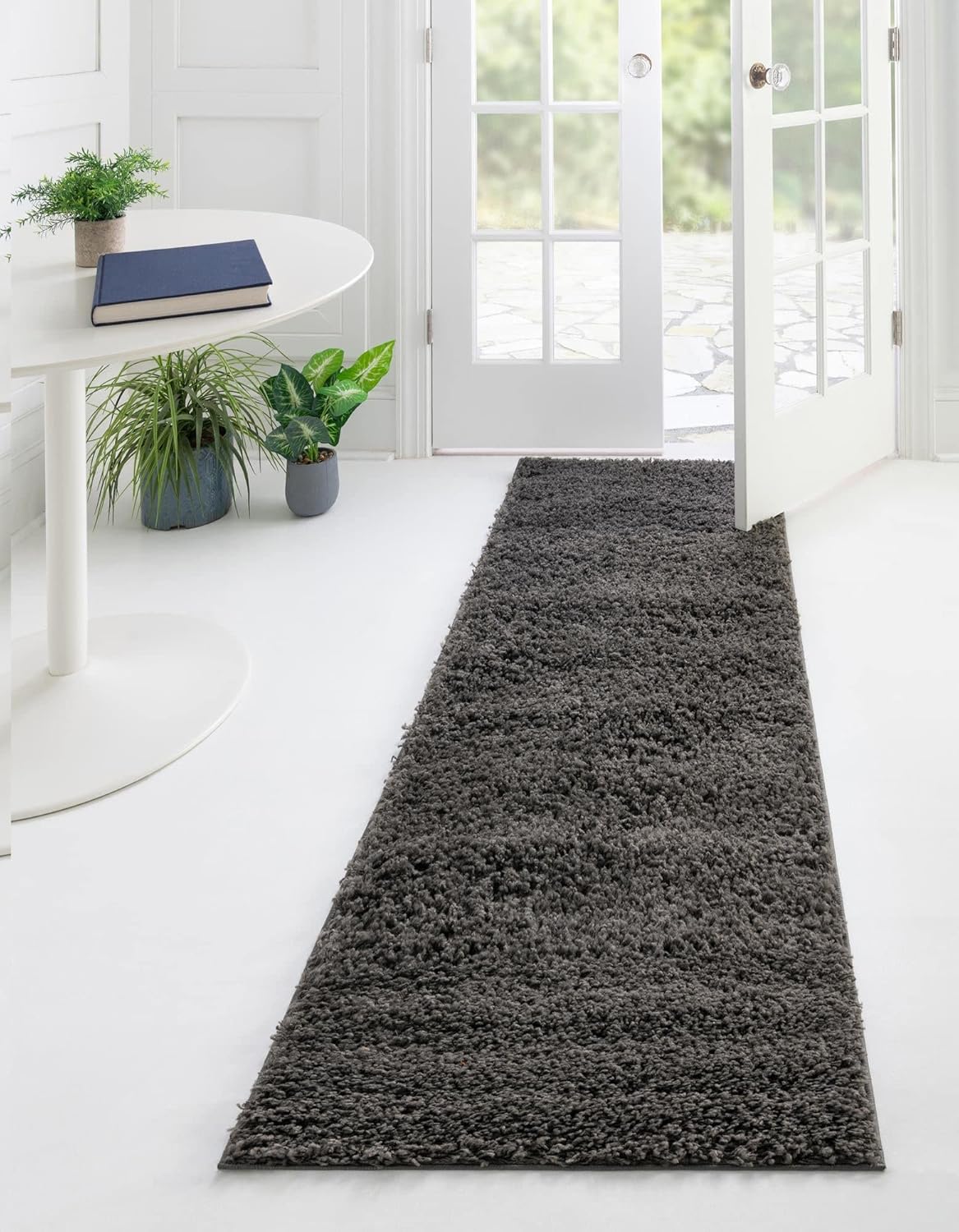 Rugs.com - Uber Cozy Solid Shag Collection Rug  20 Ft Runner Graphite Gray Shag Rug Perfect for Hallways, Entryways