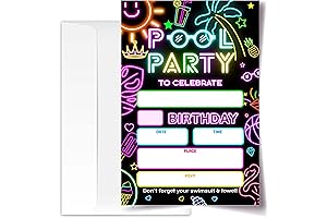 4x6 Pool Party Birthday Invitations, Birthday Invitations, Pool Party Supplies, Neon Glow...