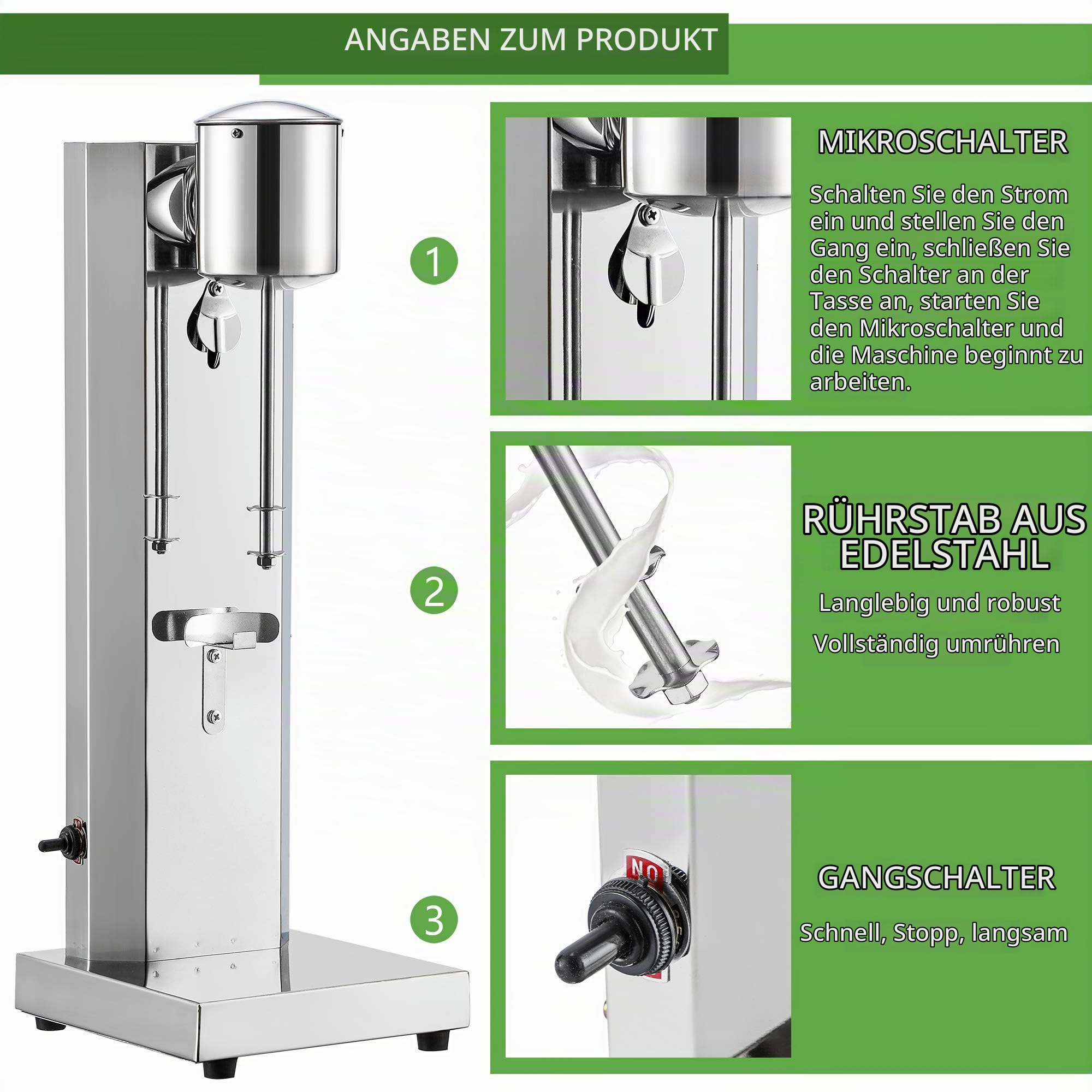 Cgoldenwall Milchshake Maschine Kommerzielle Elektrische Einkopf-Trinkmixer 18000 U/min Mit 2-Gang-Schalter 800ml Mixbecher Für Bananen, Papaya-Milchshake Und Cocktails