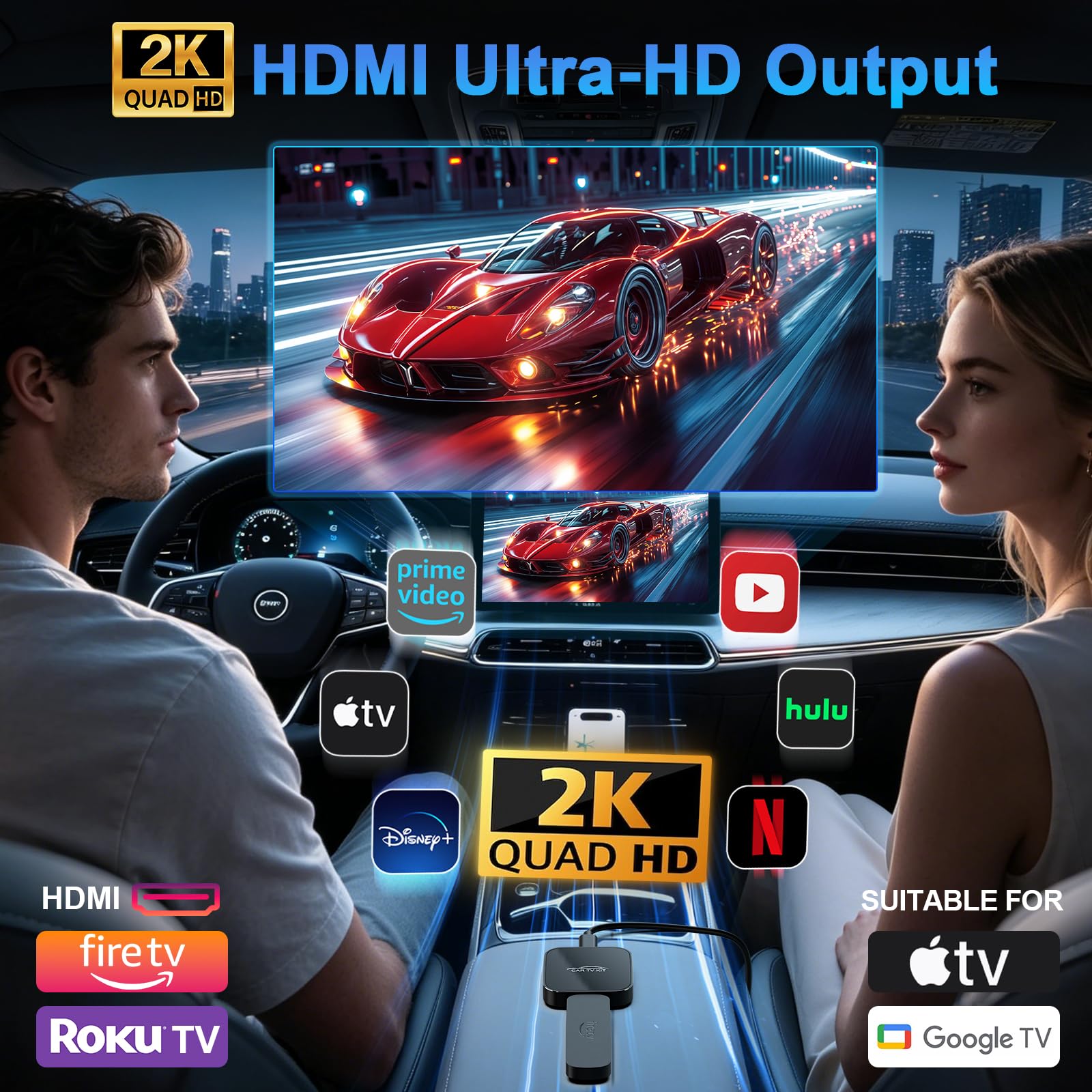3 en 1 Car TV Mate Pro –Adaptador inalámbrico CarPlay y Android Auto y multimedia HDMI para TV Stick, consolas de juegos y duplicación de pantalla, Adaptador HDMI Car T V,para con vehículos desde 2016
