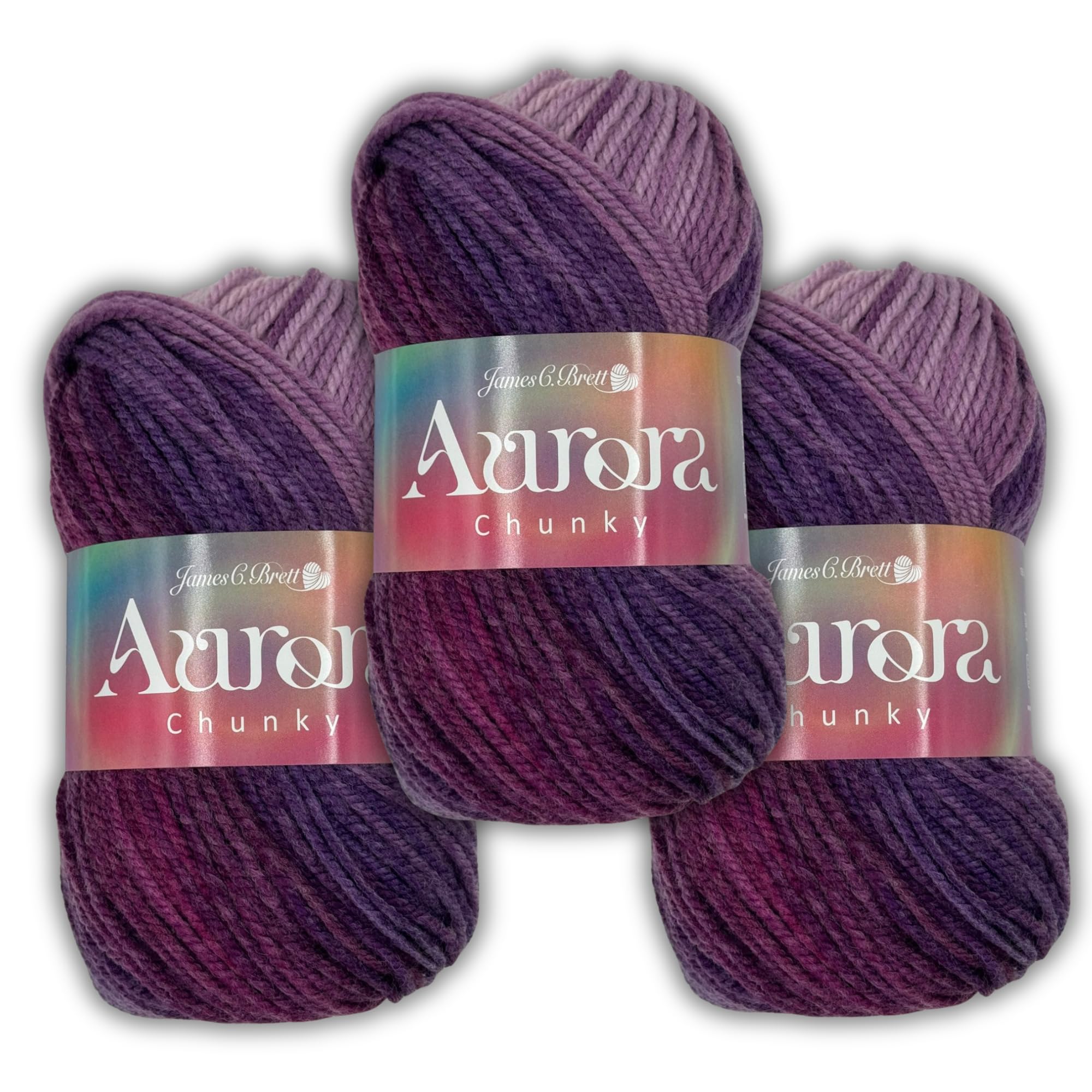 Aurora Chunky 3 x 100g - James C Brett - Soft Wool Blend Multicoloured Ombre Effect Yarn for Knitting and Crochet (Mixed Berries - AC08) — image 1