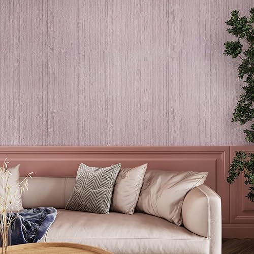 Miniatura 7 de CRE8TIVE Papel tapiz de tela de hierba rosa pálido, papel tapiz texturizado para despegar y pegar, papel de contacto de tela de hierba sintética,