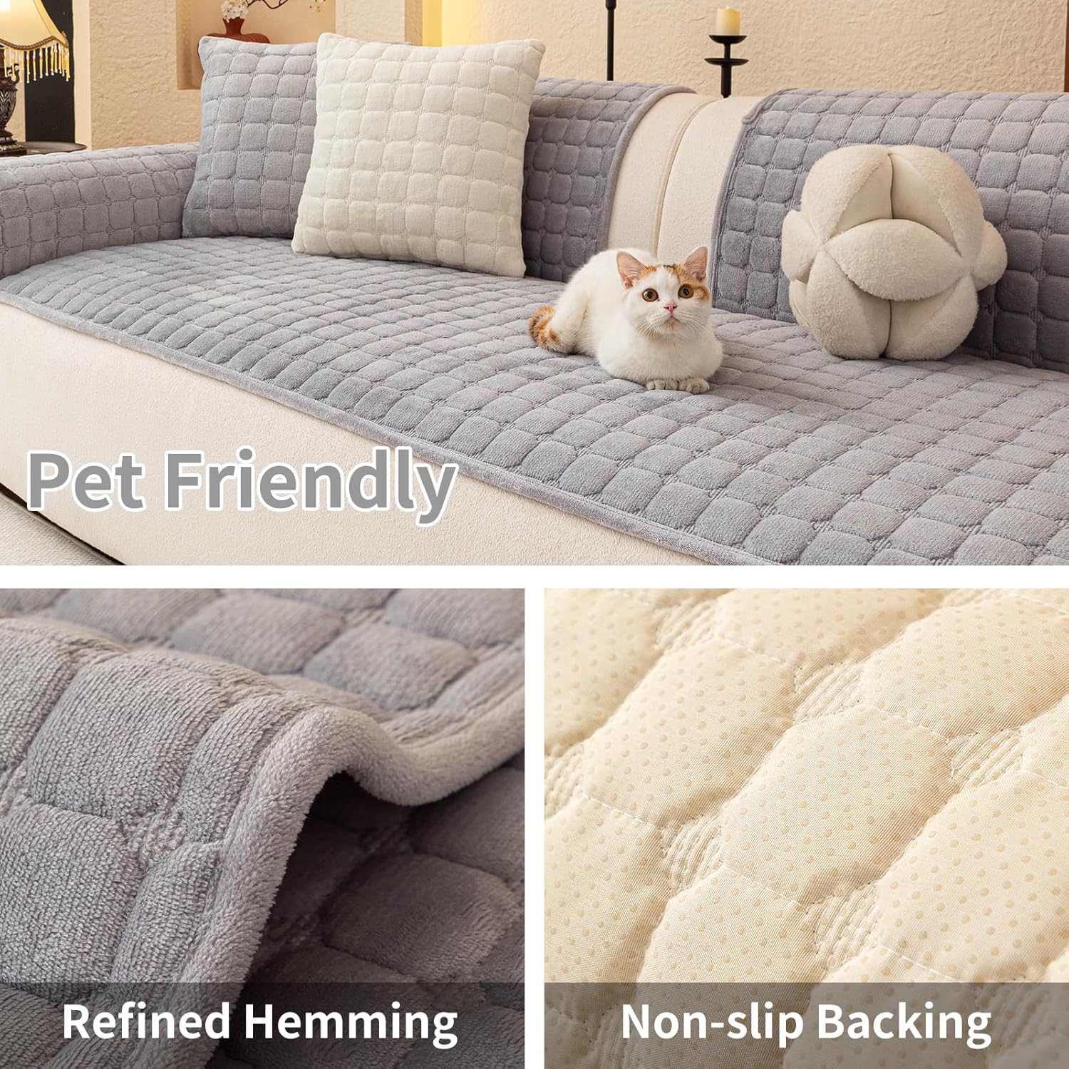 Velvet Couch Covers for Dogs, Dog Sectional Couch Covers, Pet Couchs Cover for 2-3 Seater, Couchs Protector for Dogs, Sectional Sofa Cover for Pet Washable(1PC,Light Grey,27.6"×70.9")