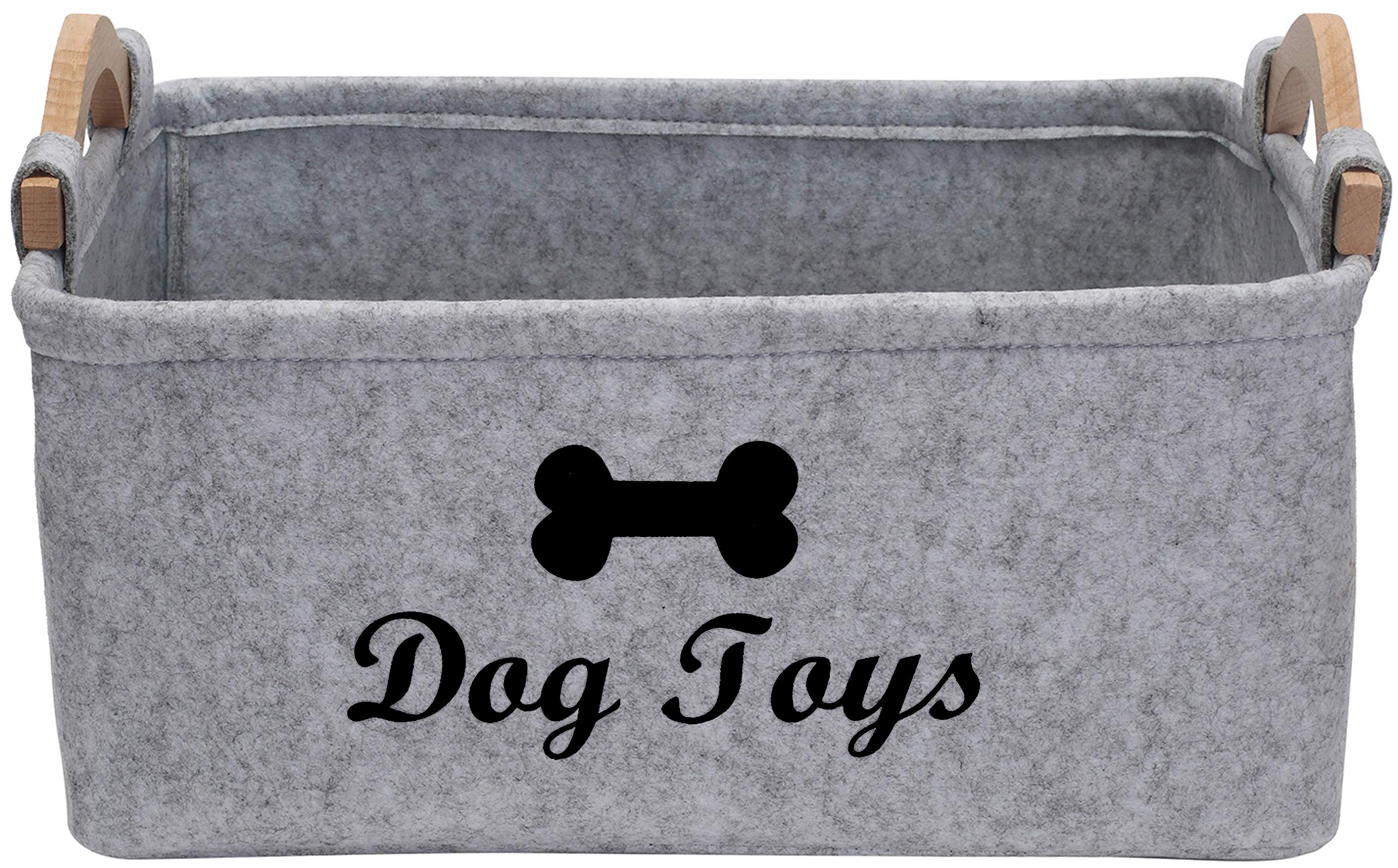 Xbopetda Fiber Soft Felt Dog Storage Basket Bin Organizer - Dog Toy Bin with Wooden Handle- Pet Supplies Storage Basket-Light Grey