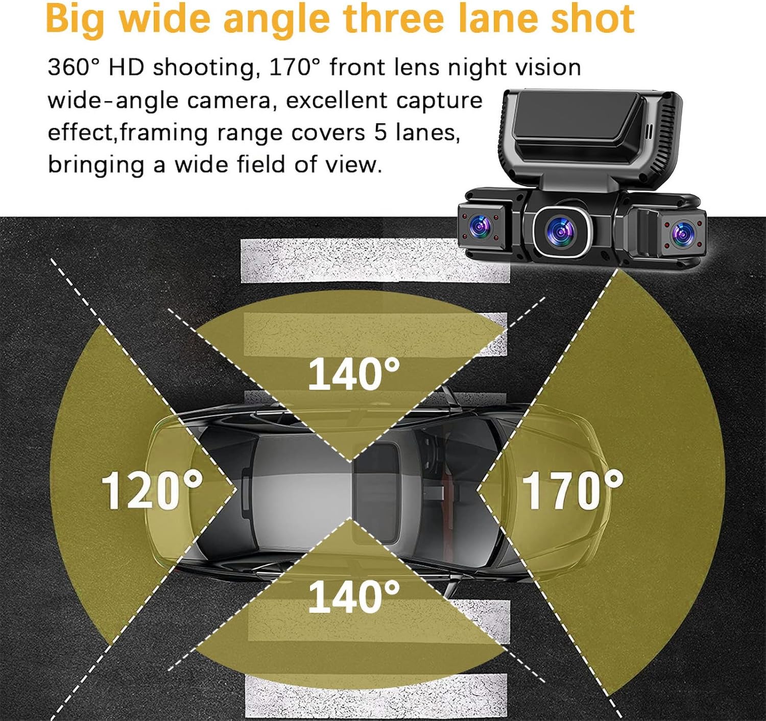 4 Channel Dash Cam Front & Rear for Cars with Radar Motion Detection,1080P FHD Screen Dash Camera Include Free ODBII Hardwire 24/7 Parking Surveillance,360° Camera with WiFi,Loop Record,Night Vision