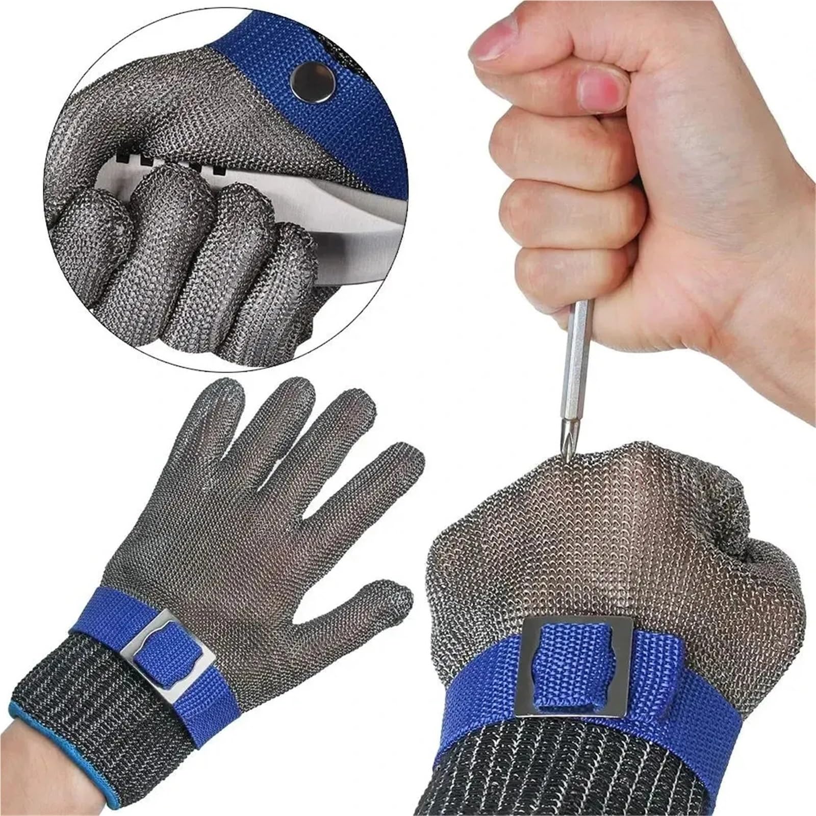 Gants anti-coupures, S en acier inoxydable anti-coupure, résistants aux coupures, for la protection des mains avec une maille métallique à viande, idéaux for les couteaux de boucher(Small)