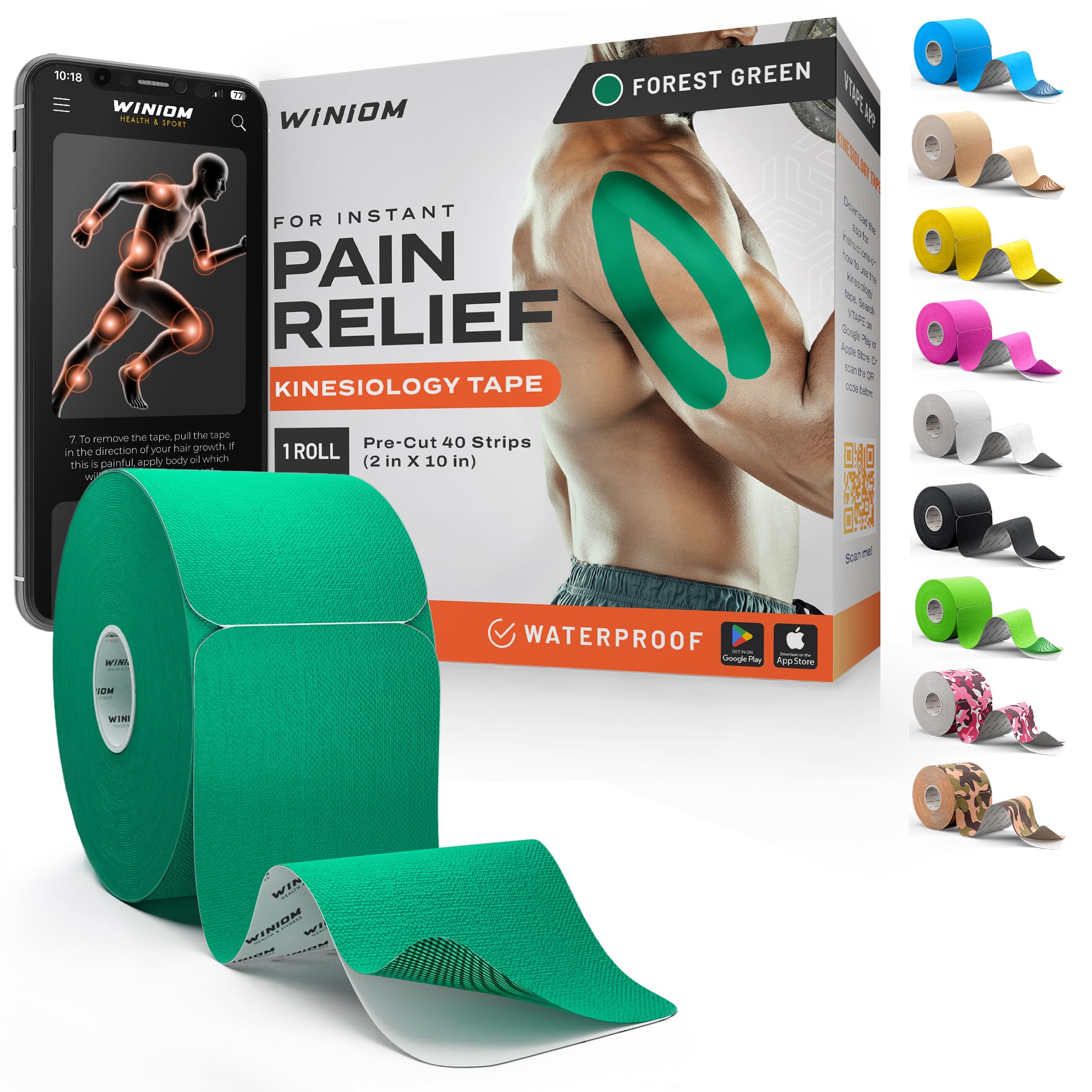 Precut Kinesiology Tape - Waterproof Athletic Tape Roll, 2"x32ft