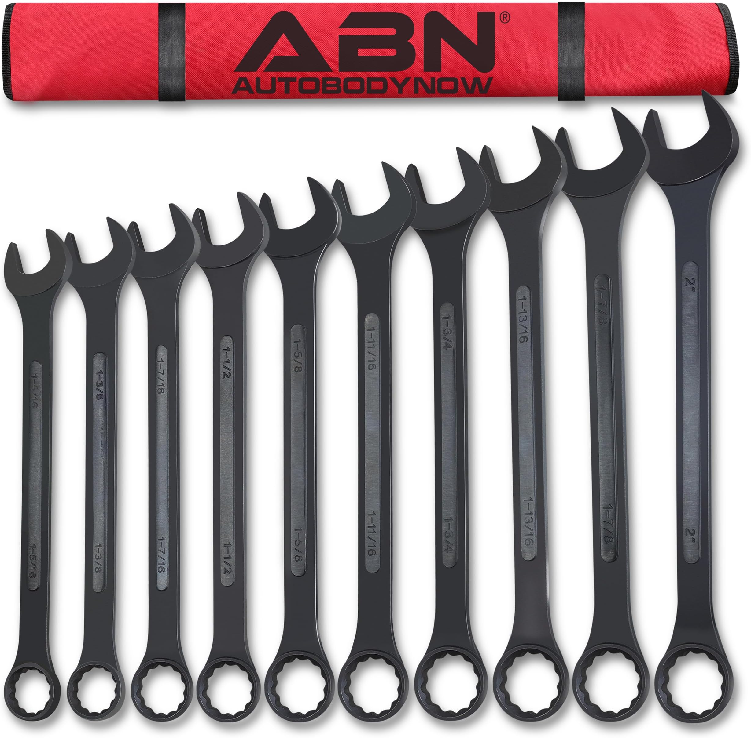 Large Combination Wrench Set SAE 1-5/16 to 2in - Standard 10 Piece Jumbo Open End Wrench Set