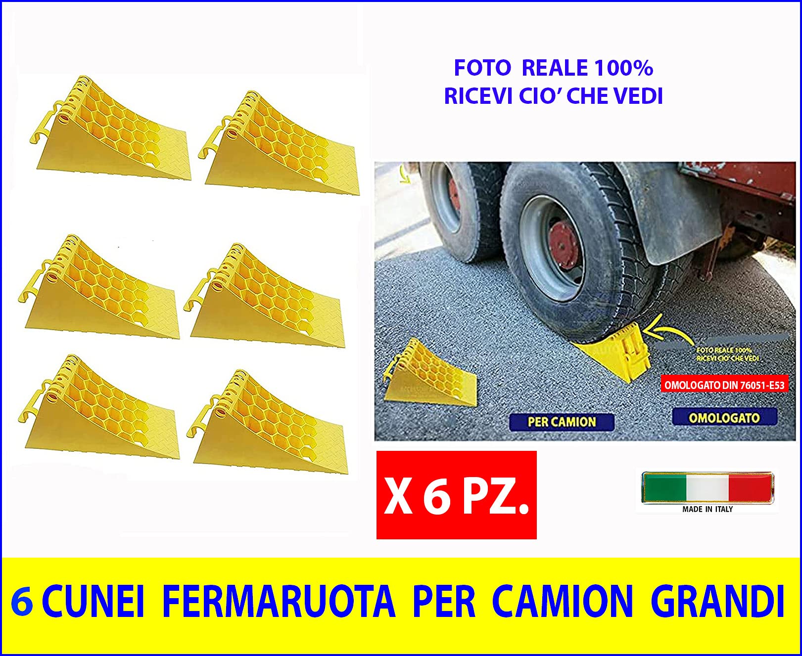 GENERICO Cunei Ferma Ruota BLOCCA Ruote 6 Pezzi Cuneo BLOCCA Ruote per Camion Grandi CALZATOIA OMOLOGATO AUTOCARRO 1895830-6