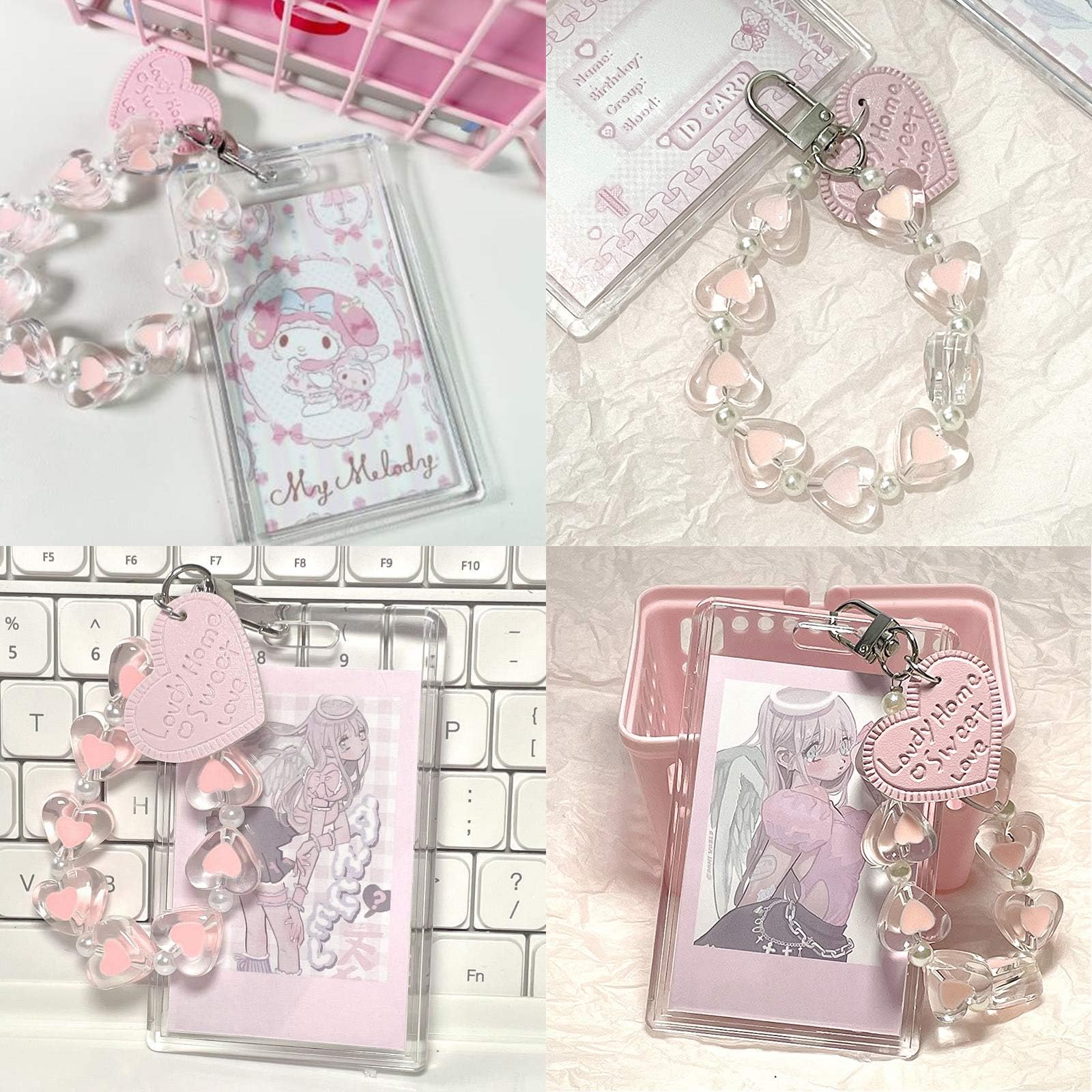 2 Pcs Acrylic Photocard Holder Bus Card Student Card 3 Inch Credit ID Bank Card Cute Girl's Bus Pendant Keychain Badge Holder Girls for Photocard Keychain (Love Pendant) - Image 4