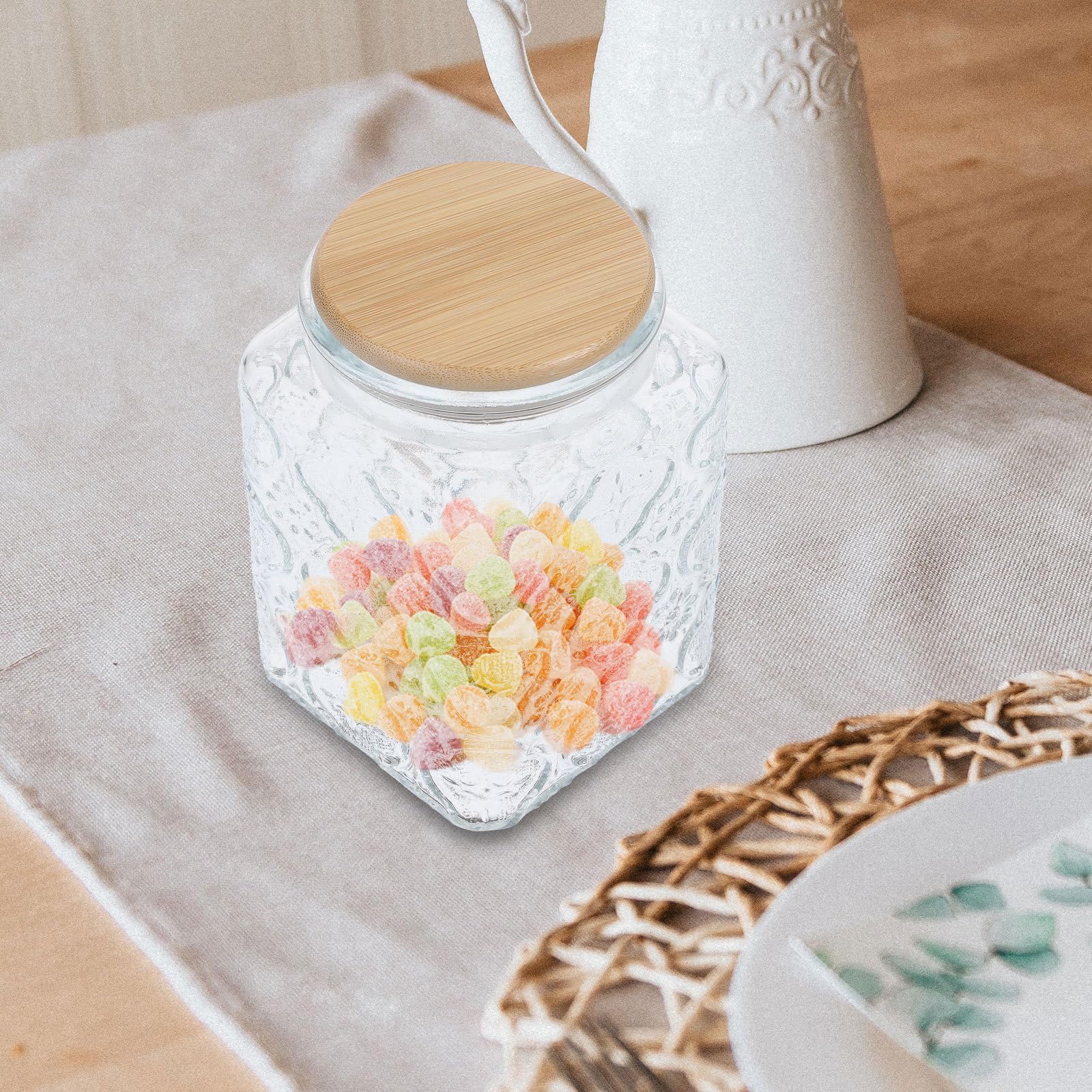 KICHOUSE Tarros de Vidrio Tapa de Bambú para Almacenar Alimentos Secos y Dulces, Diseño Transparente Resistente y Capacidad de 750ml, Adecuado para Cocina en Casa o Restaurante