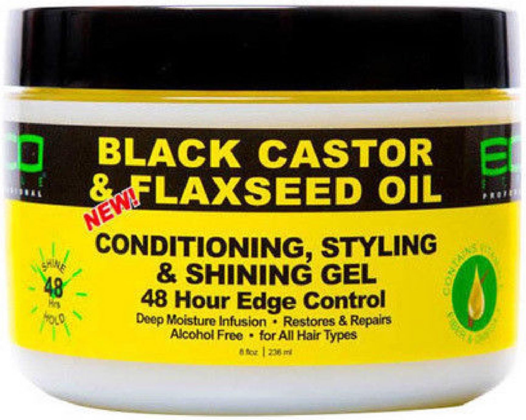 Ecoco Eco Style Black Castor Oil & Flaxseed Oil 48 Hour Edge Control, 8 Ounce