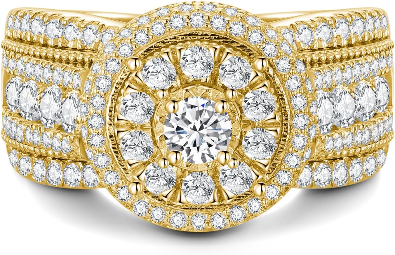 Halo Engagement Ring for Women, 2.01 Carat (ctw) Round-Cut Moissanite Engagement Ring for Women White Gold Wedding Ring Engagement Ring, Customizable 10K Gold/14K Gold/18K Gold/925 Sterling Silver