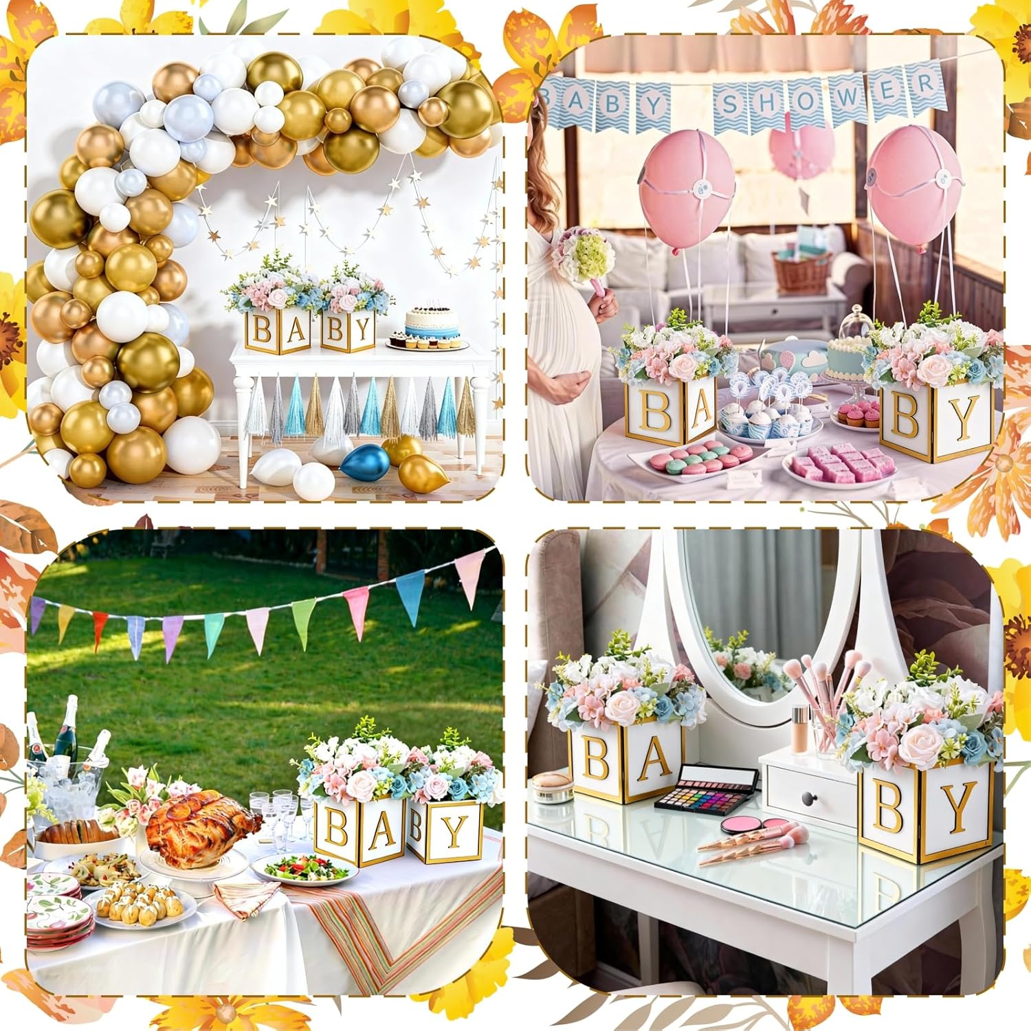 Baby Shower Centerpieces for Table 6 Inch Wooden Boxes with Rotatable Base Perfect for Boy Girl Neutra,Baby Shower, Gender Revea Party Table Decor,Easy to Assemble