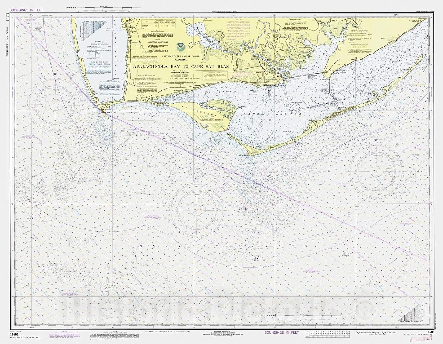 Historic Pictoric Apalachicola Bay to Cape San Blas 1979 Nautical Chart Print - 30in x 24in