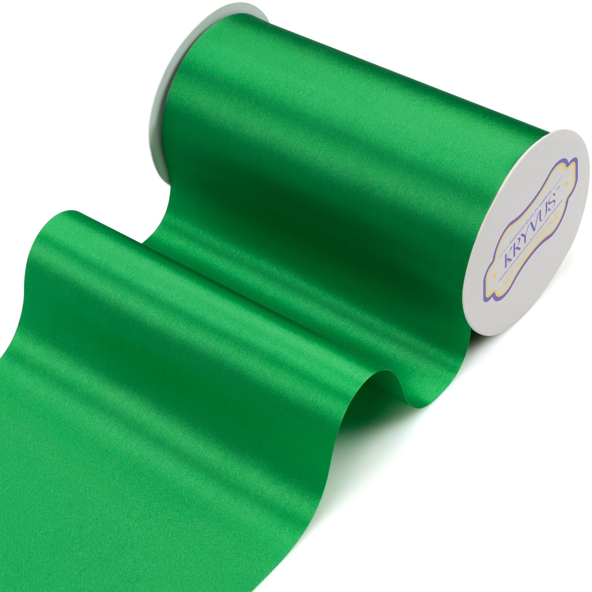 Kryvus Green Satin Ribbon, 6" x 22 Yards Wide Green Ribbon, Solid Large Ribbons for Cutting Ceremony, Grand Opening, Wedding Chair Sash, Car Decor, Gift Wrapping, Party Decoration