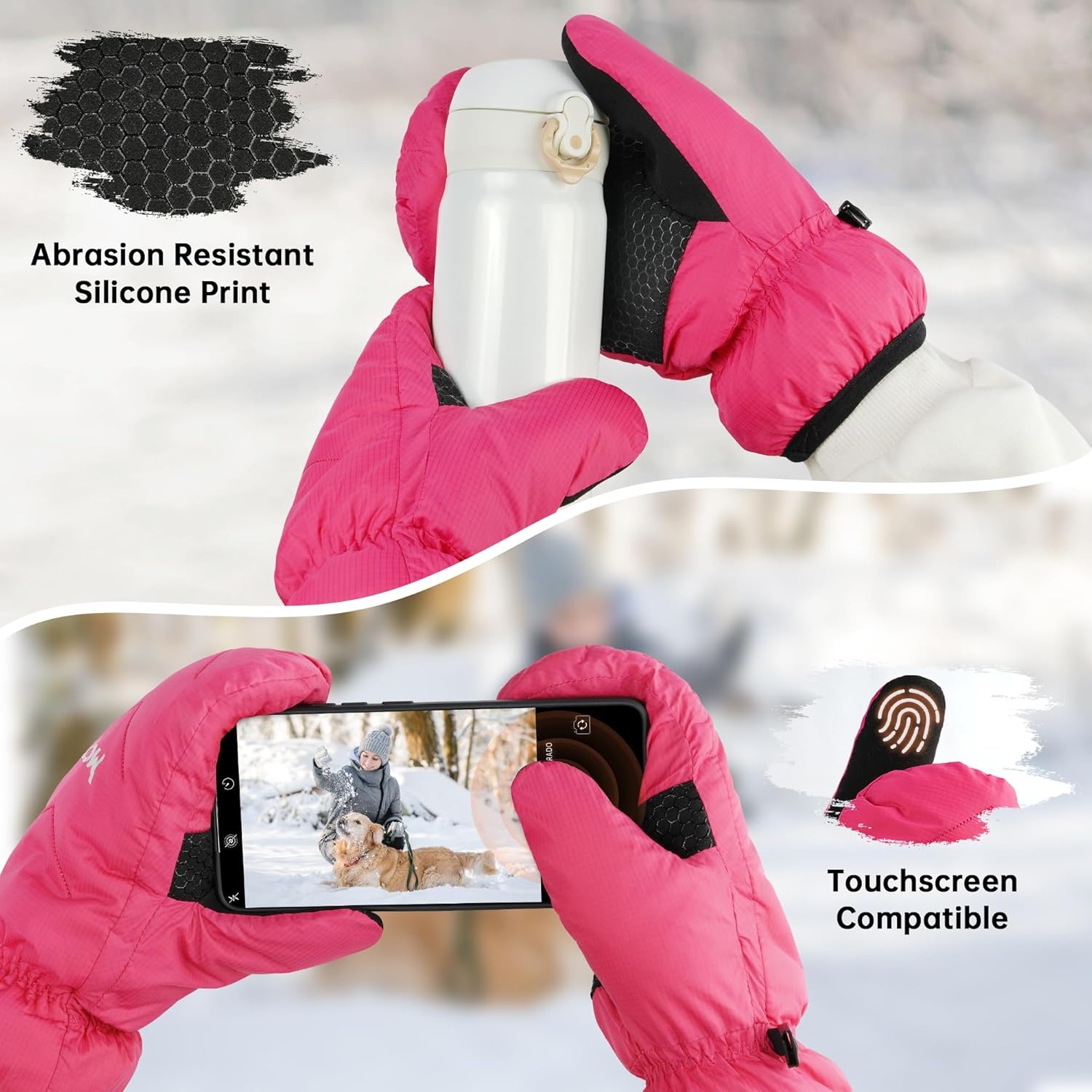 MCTi Women's Goose Down Mittens Waterproof Touch Screen Packable Ultra Light Snow Mitts