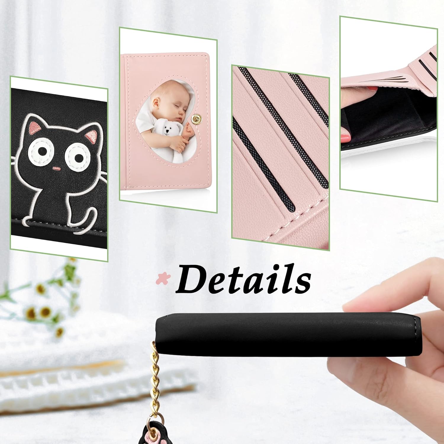 Cute Wallets for Teen Girls, Aesthetic Coquette Trifold Womens Small Wallet with Card Holder ID Window (3D Cat Pattern Black) - Image 5