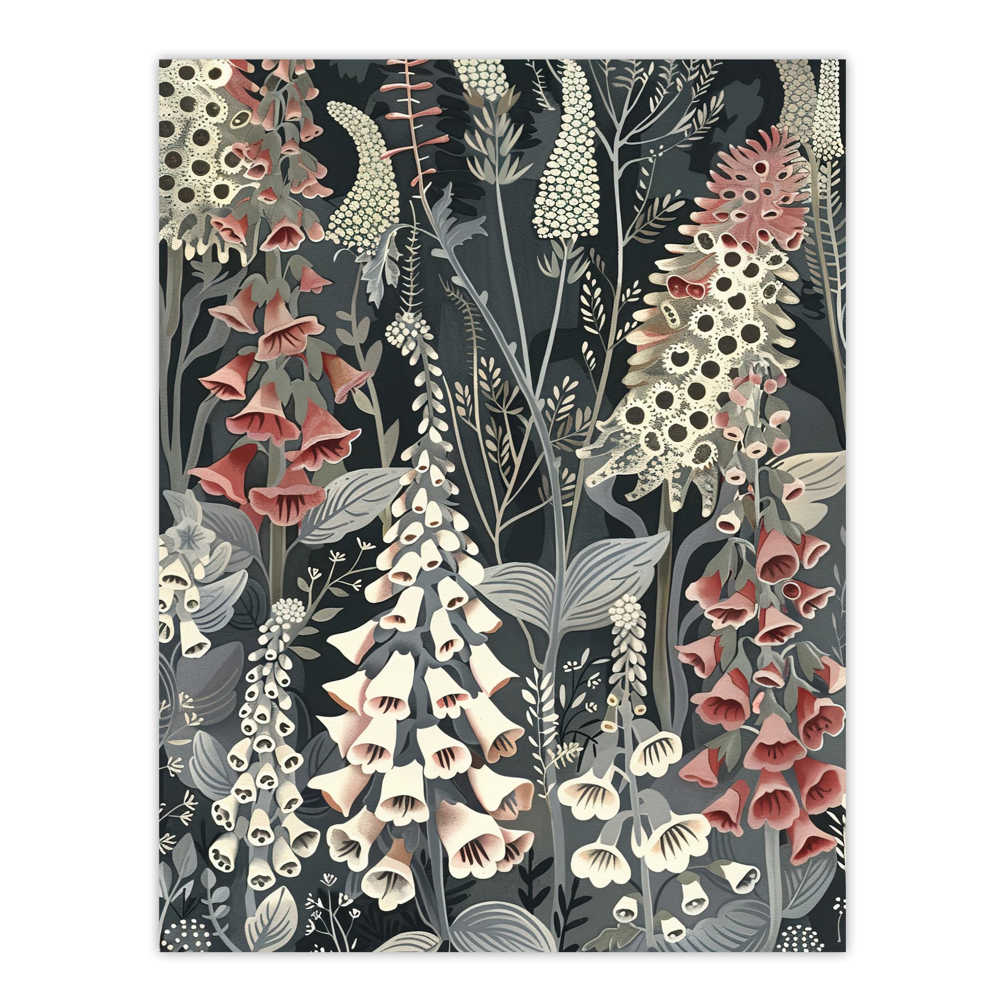 Artery8 Dark Foxglove Forest Flowers Artwork Grey Floral Living Room Large Wall Art Poster Print Thick Paper 18X24 Inch