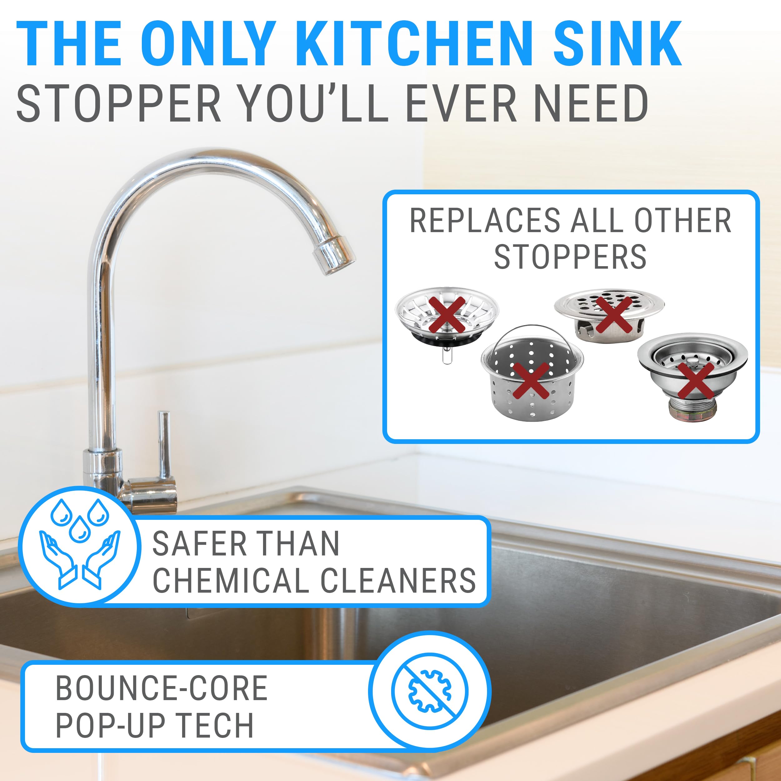 Paquete de 2 coladores de drenaje para fregadero de cocina y baño – Colador de fregadero de acero inoxidable 3 en 1, tapón de fregadero, escurridores de platos, filtro de enchufe pequeño, cubierta de